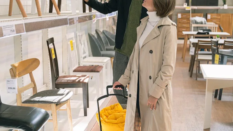 Customers browsing inside a furniture store