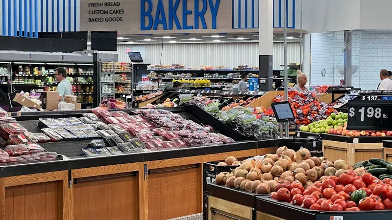 Produce and bakery section inside a US grocery store
